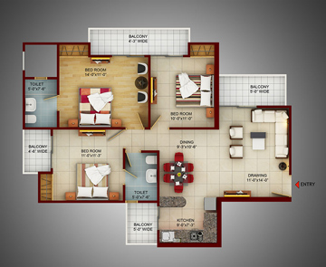 3 BHK Apartments in Noida 150 - 1395 Sq. Ft.